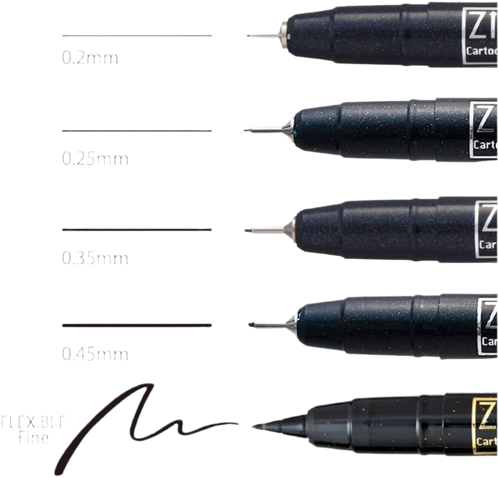 Stylos Kuretaka Specialized Black Cartoonist Mangaka (Ensemble de 5 assortis) - ZIG