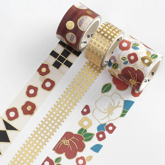 PRE-ORDER MAY! BGM Washi Tape - Japanese Kimono Gold Foil - Camellia