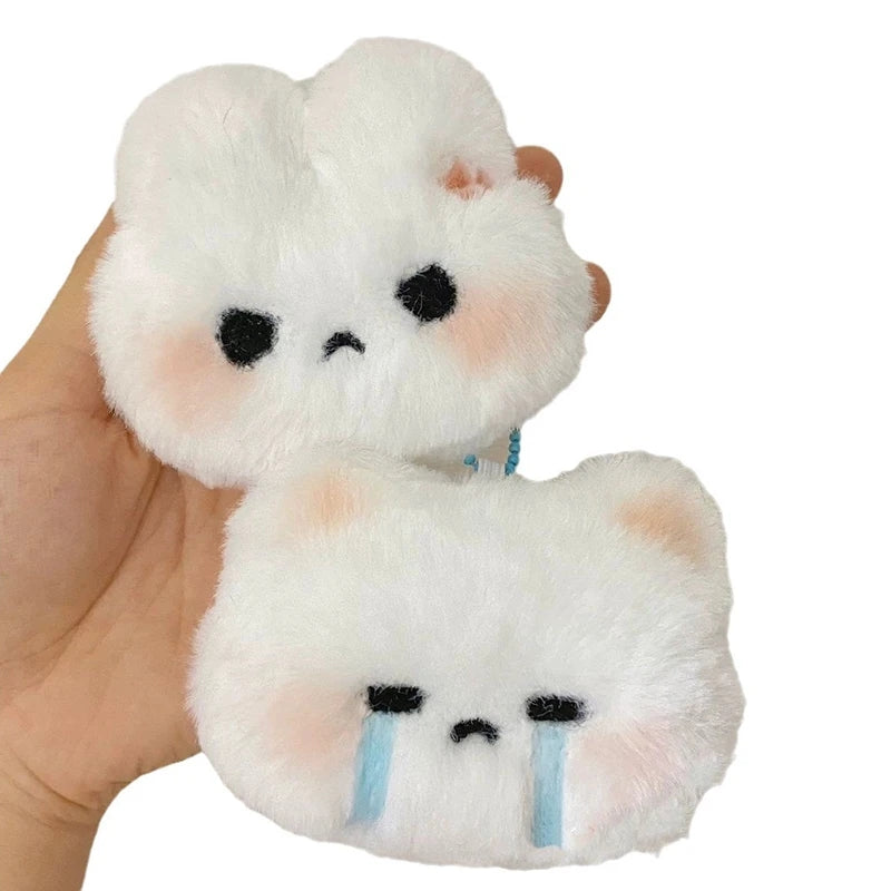 Angry Bunny & Crying Cat Plush Keychain – 7 cm Kawaii Fluffy Bag Charm