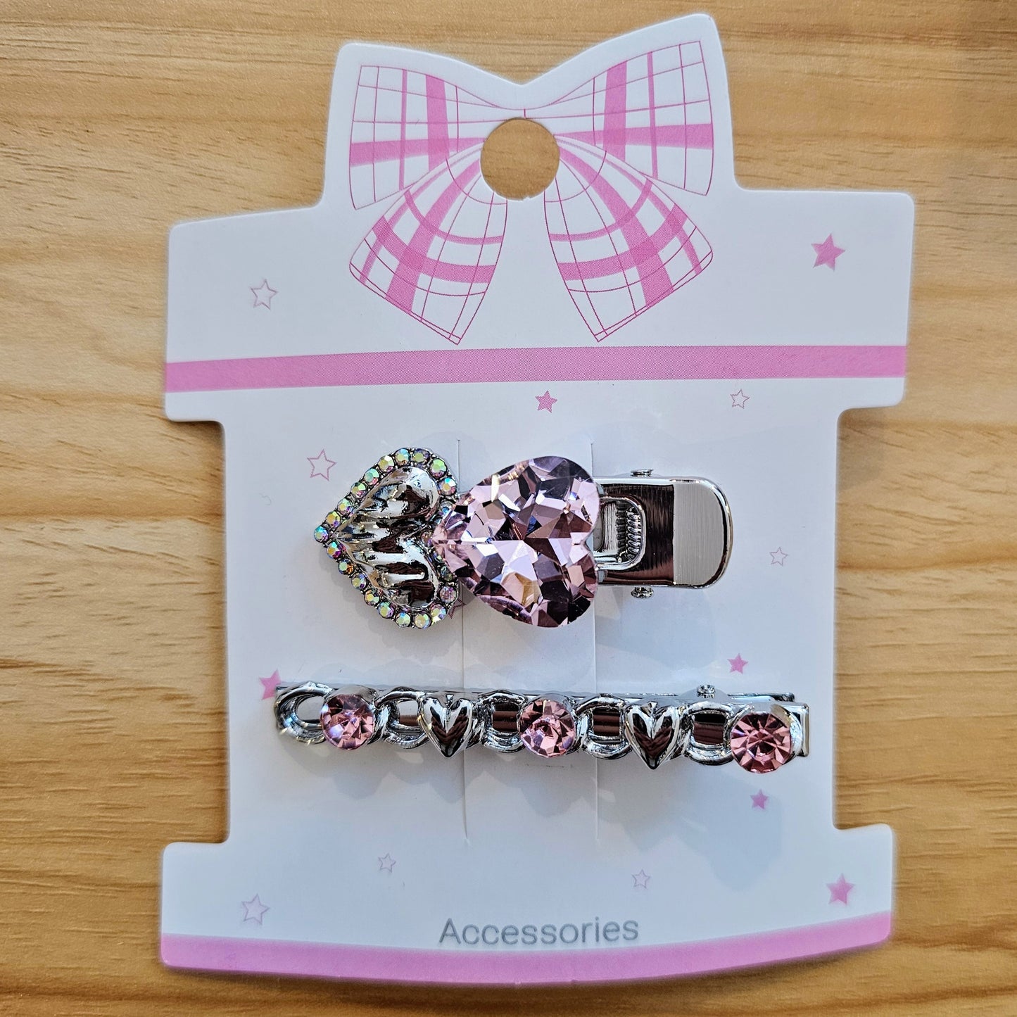 Pink Gem Heart Hair Clips – Set of 2 💖