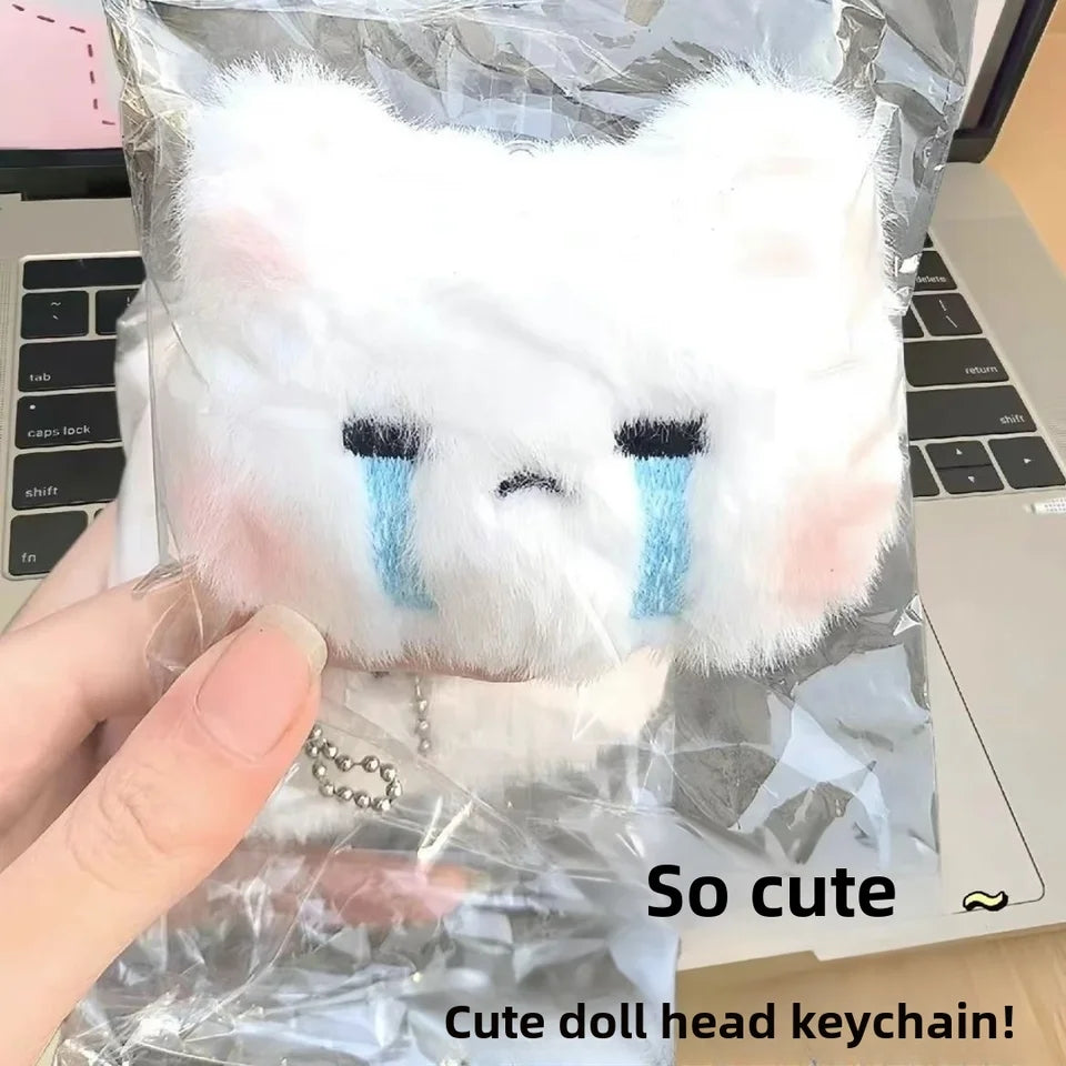 Angry Bunny & Crying Cat Plush Keychain – 7 cm Kawaii Fluffy Bag Charm