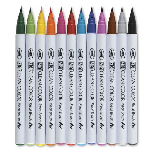 Kuretake ZIG Clean Color Real Brush Pens - Assorted Colours - Set of 12