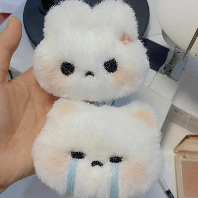Angry Bunny & Crying Cat Plush Keychain – 7 cm Kawaii Fluffy Bag Charm