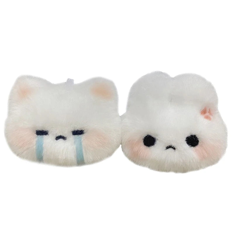 Angry Bunny & Crying Cat Plush Keychain – 7 cm Kawaii Fluffy Bag Charm