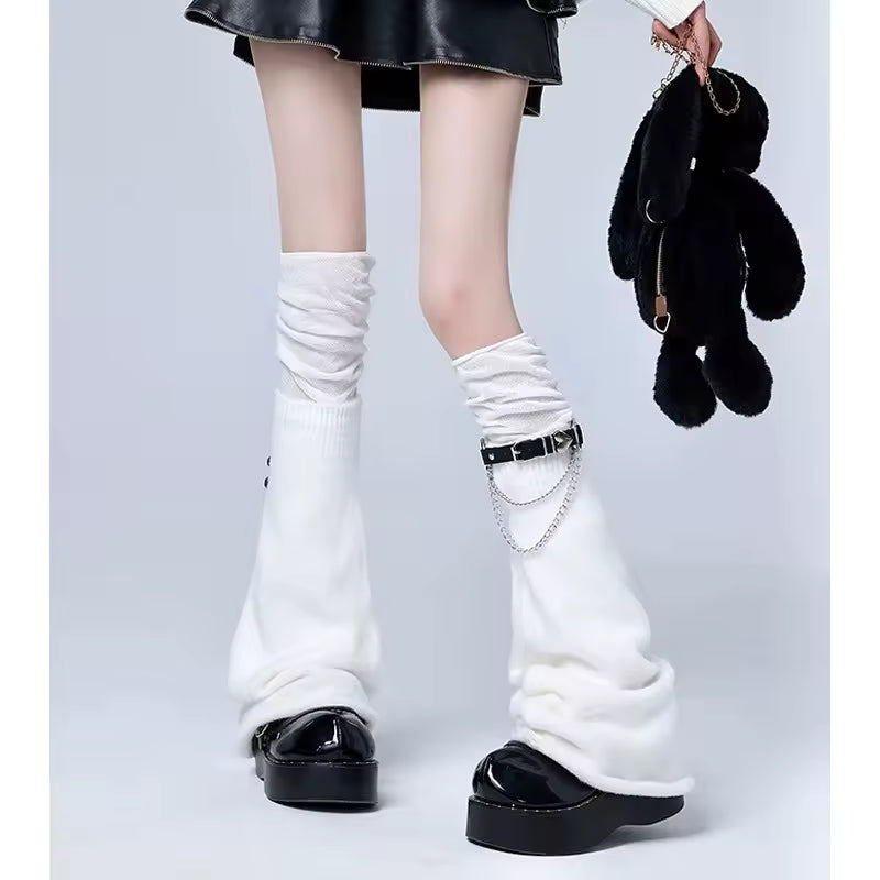 PRE-ORDER! Knit Leg Warmers - Gothic Belt Chain - White