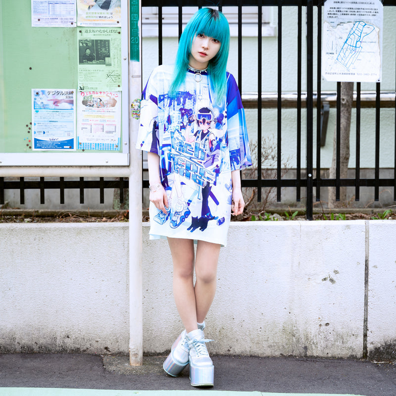 (NEW ARRIVAL) ACDC RAG × Peach ☆ Punch – Cyber Cat Huge T-Shirt