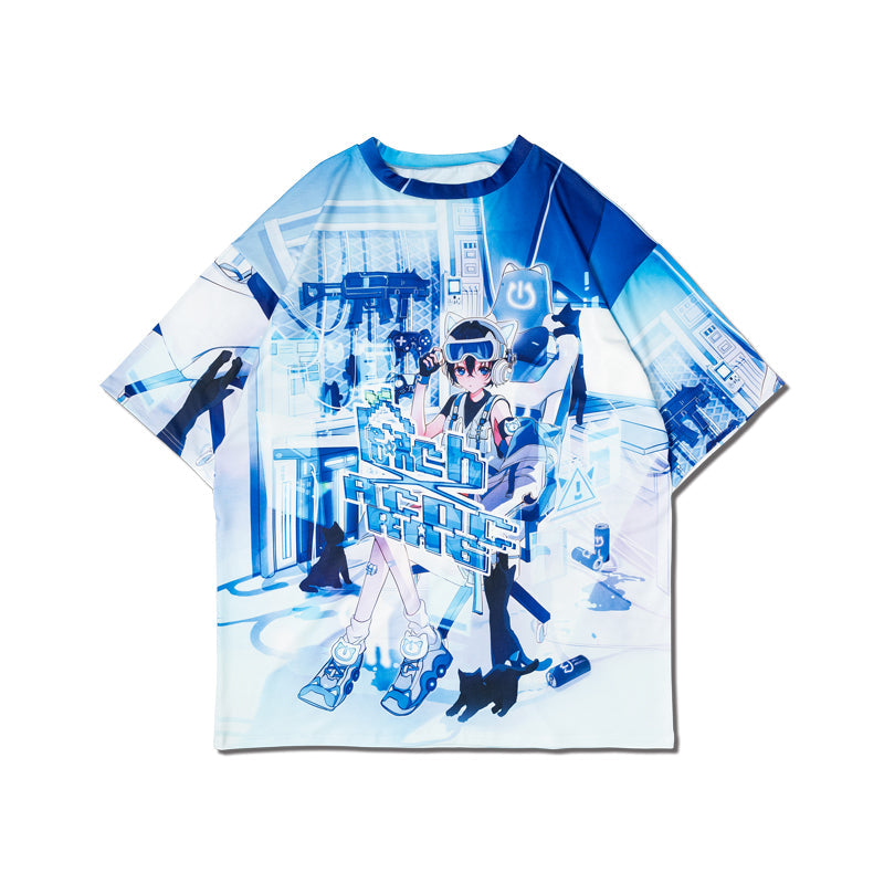 (NEW ARRIVAL) ACDC RAG × Peach ☆ Punch – Cyber Cat Huge T-Shirt