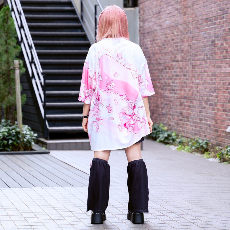 (NEW ARRIVAL) ACDC RAG × Peach ☆ Punch – Sleepy Bear Huge T-Shirt – Pink Edition