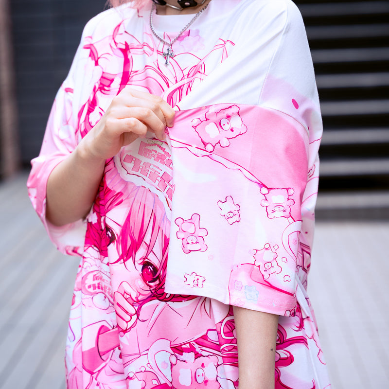 (NEW ARRIVAL) ACDC RAG × Peach ☆ Punch – Sleepy Bear Huge T-Shirt – Pink Edition