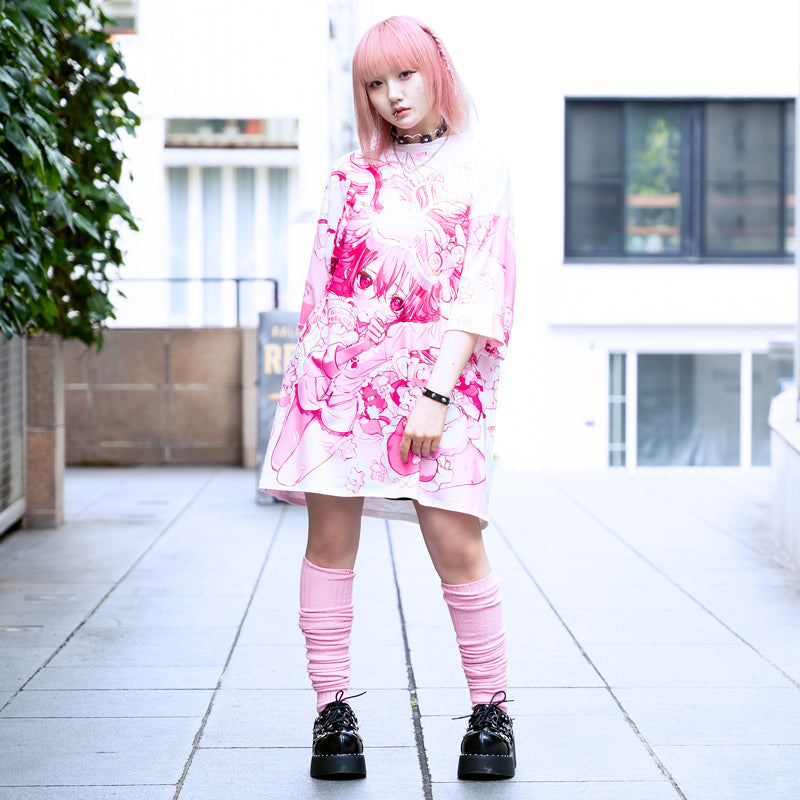 (NEW ARRIVAL) ACDC RAG × Peach ☆ Punch – Sleepy Bear Huge T-Shirt – Pink Edition