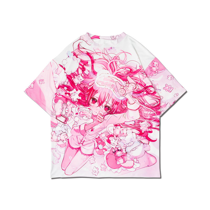 (NEW ARRIVAL) ACDC RAG × Peach ☆ Punch – Sleepy Bear Huge T-Shirt – Pink Edition