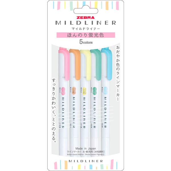 Zebra Mildliner Double Ended Highlighter - Pastel Set of 5