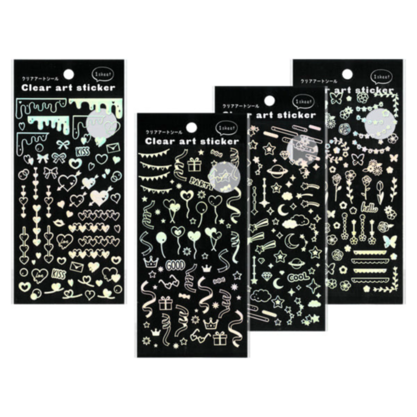 Clear Art Sticker Sheet Silver Monochrome