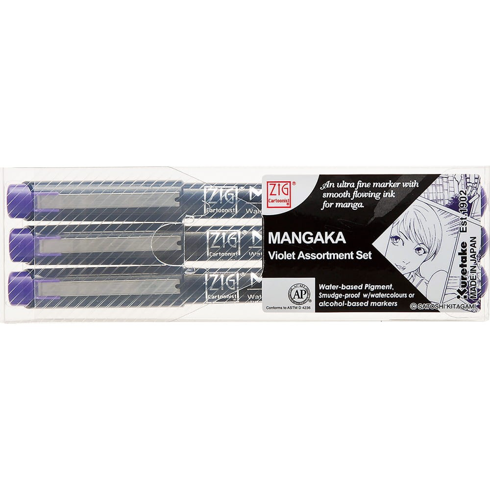 Kuretake ZIG Cartoonist Mangaka Violet Assortment Set of 3