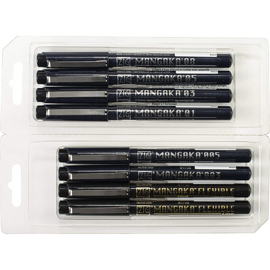 Kuretake ZIG Cartoonist Mangaka - Black - Set of 8