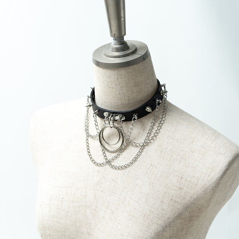 Collier ras du cou ACDC Rag à double anneau noir