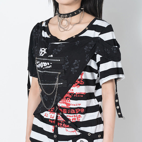 ACDC RAG Punks Border T-Shirt Skull Chains & Street Stripes
