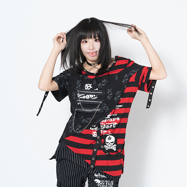 ACDC RAG Punks Border T-Shirt Skull Chains & Street Stripes