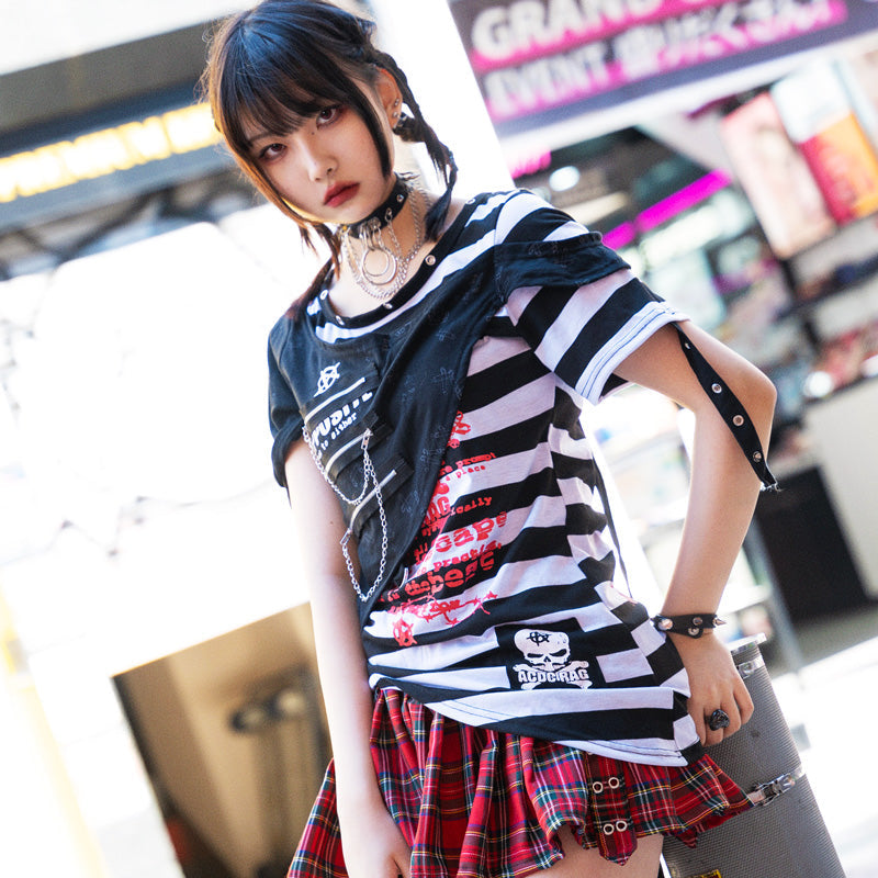 ACDC RAG Punks Border T-Shirt Skull Chains & Street Stripes