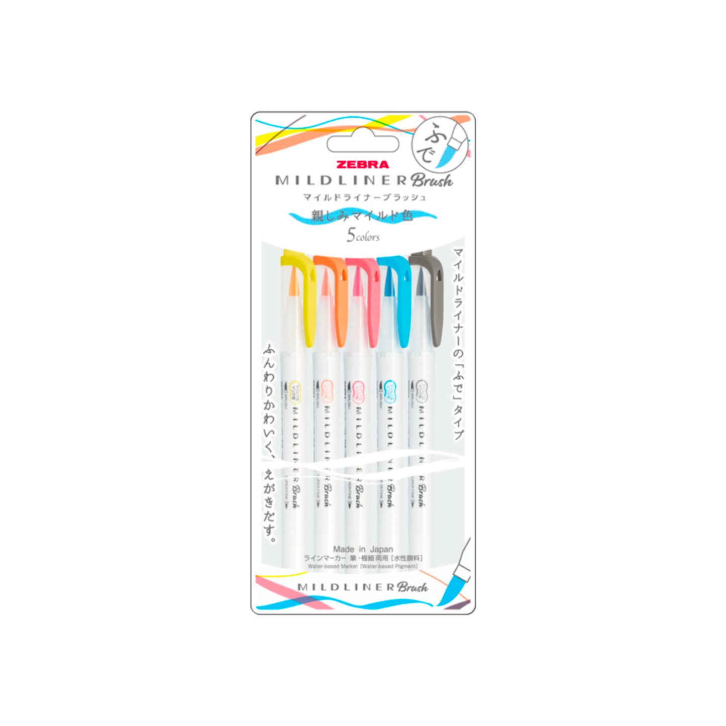Zebra Mildliner Brush Highlighters – Friendly Mild 5 Color Set