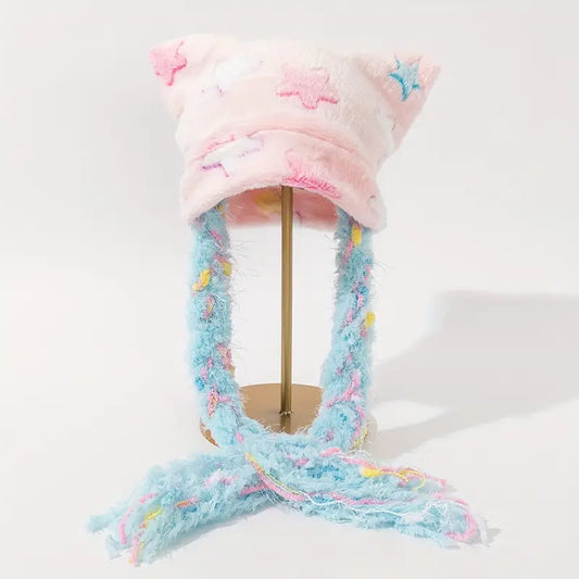 NEW! Cat Beanie - Pastel Star Y2K - Pink, Yellow & Blue