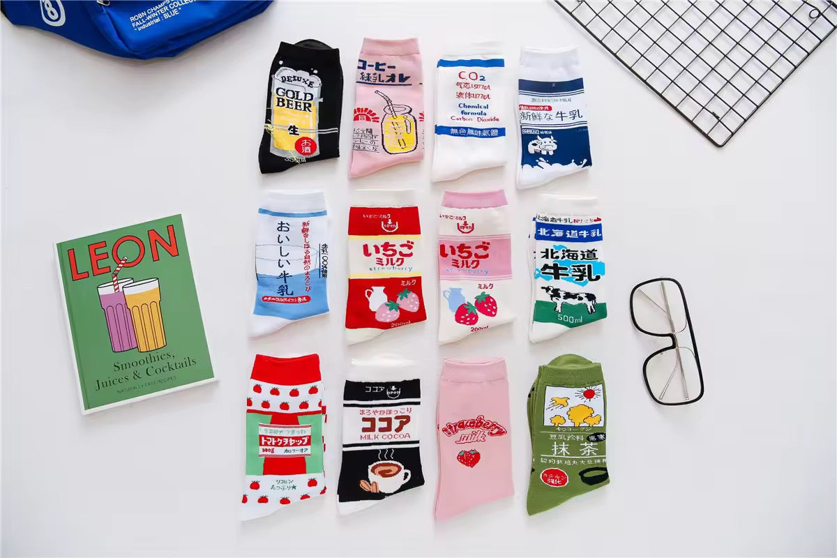 Japanese Drinks & Milk Carton Socks