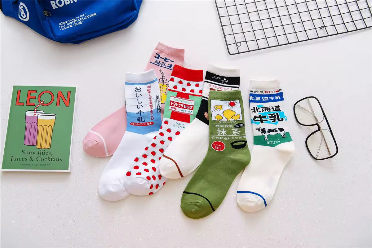 Japanese Drinks & Milk Carton Socks
