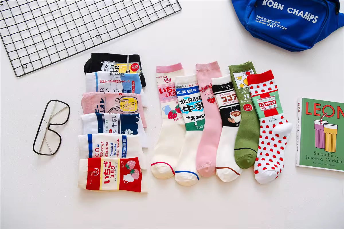 Japanese Drinks & Milk Carton Socks