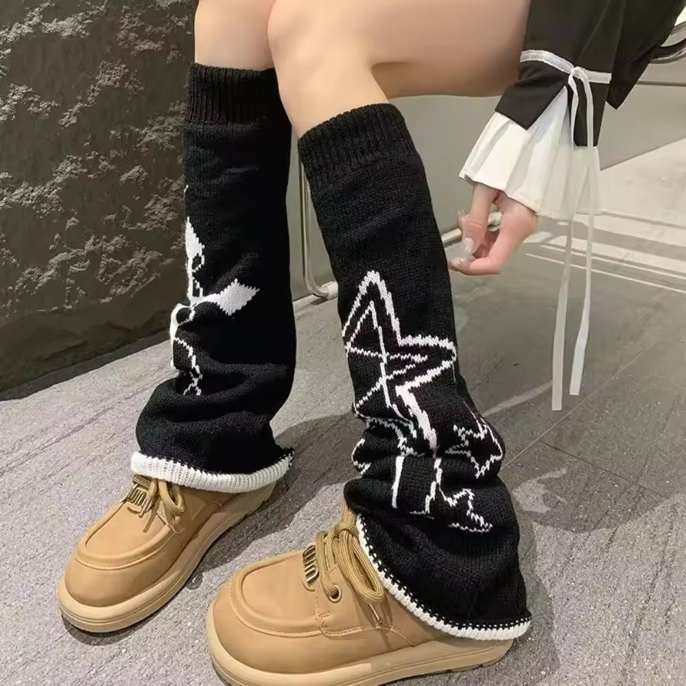 Leg Warmers Black & White Star & Cross Knit