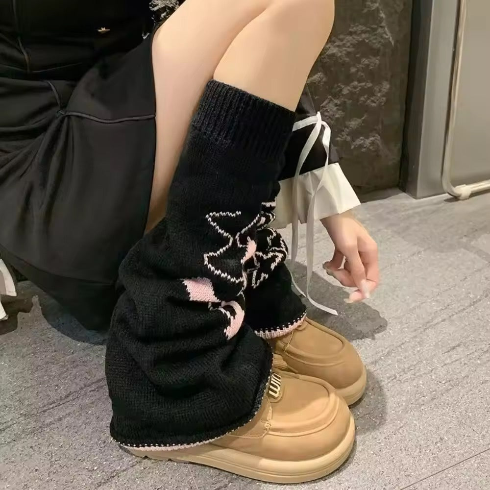 Leg Warmers - Black & Pink - Cross & Stars