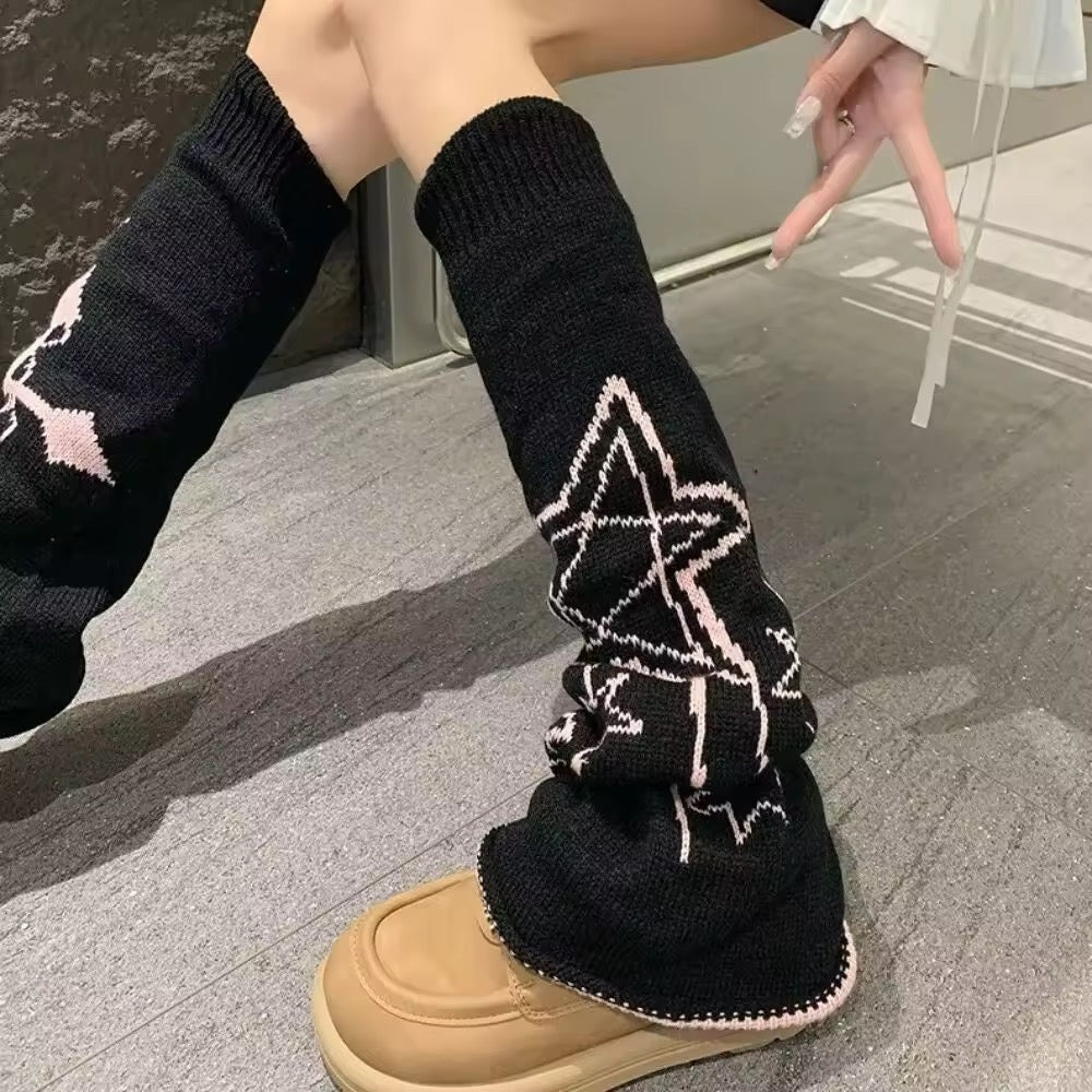 Leg Warmers - Black & Pink - Cross & Stars