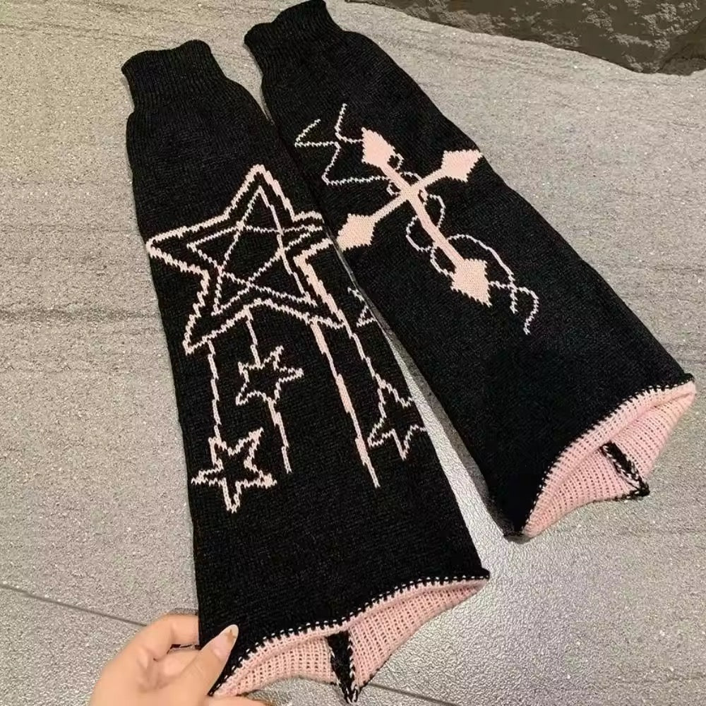 Leg Warmers - Black & Pink - Cross & Stars