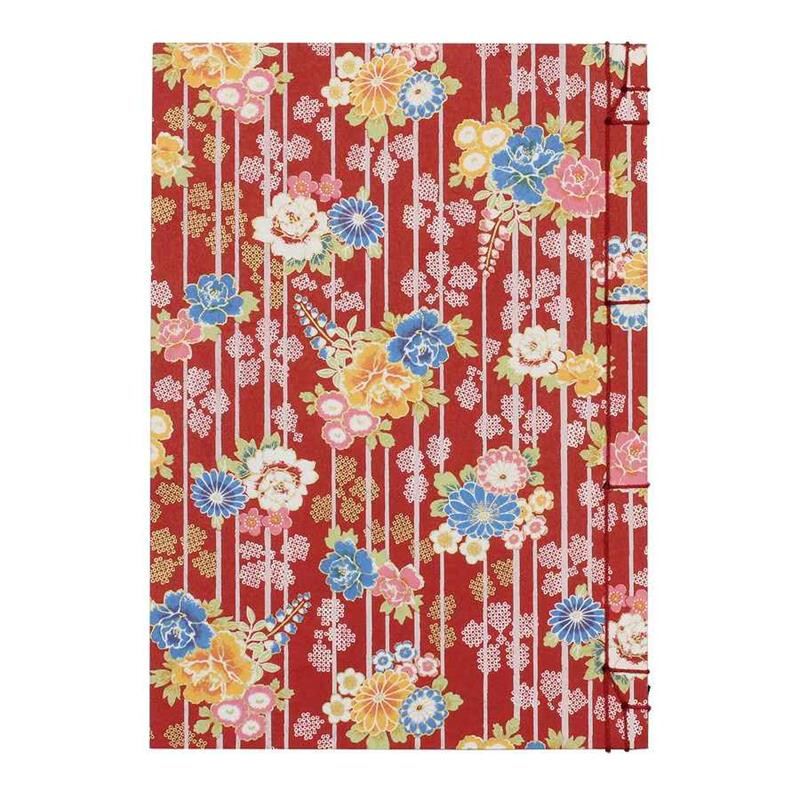 Watoji Notebook – Peony Pattern on Standing Stripes (Red)