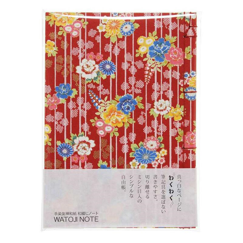 Watoji Notebook – Peony Pattern on Standing Stripes (Red)