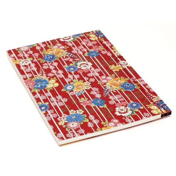 Watoji Notebook – Peony Pattern on Standing Stripes (Red)