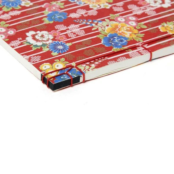 Watoji Notebook – Peony Pattern on Standing Stripes (Red)