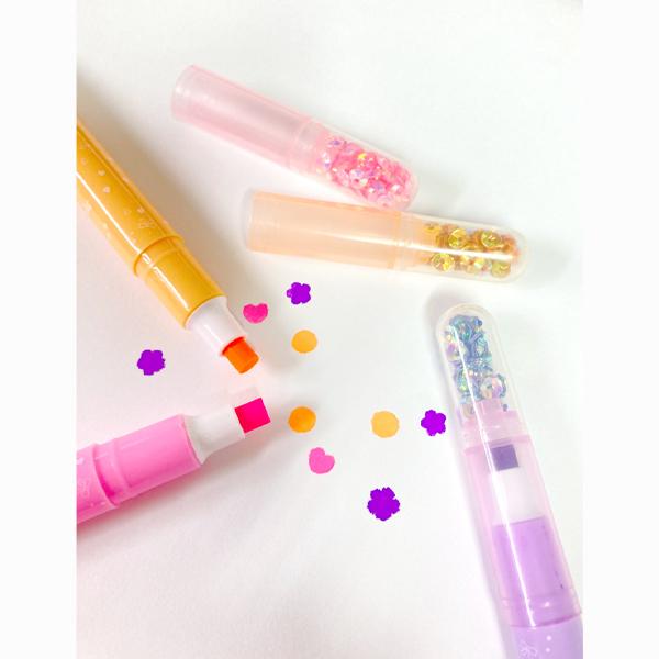 Stamp Highlighter Glitter Pen Set ✨🖊️ – 3-in-1 Colorful Creativity