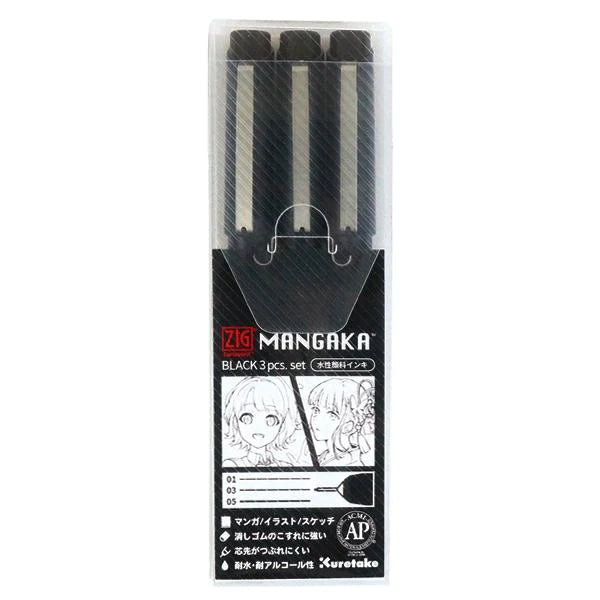(NEW ARRIVAL) Kuretake ZIG - Cartoonist Mangaka - Black - Set of 3