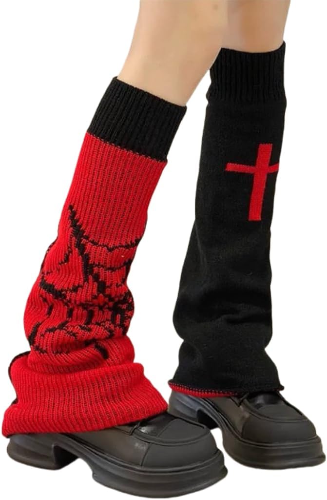 Knit Leg Warmers - Black & Red - Spider & Cross