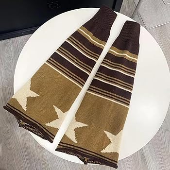 Guêtres en maille - Rayures étoiles beiges et marron