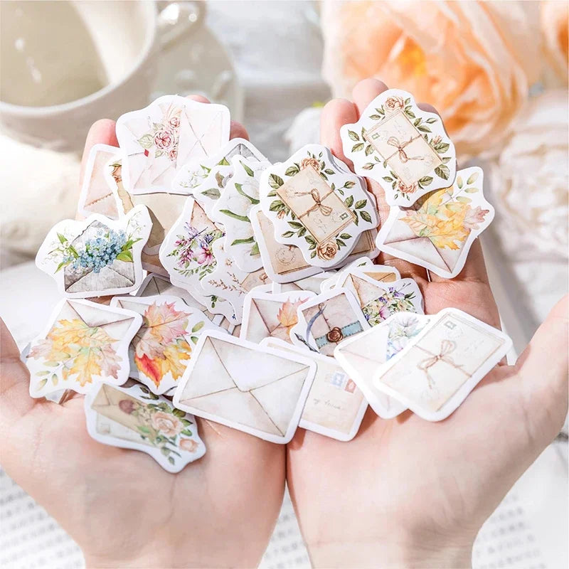 Sticker Box - Between Letters & Flowers π Vintage Floral Envelope ππΈ β 45 Stickers