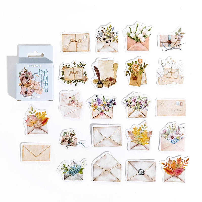 Sticker Box - Between Letters & Flowers π Vintage Floral Envelope ππΈ β 45 Stickers