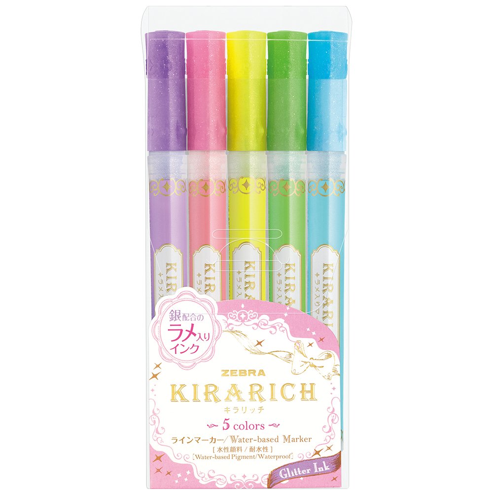 Zebra Kirarich Sparkle Glitter Highlighters Set of 5