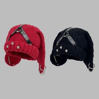 Punk Bunny Ear Beanie - Soft Straps & Chains Knit Hat
