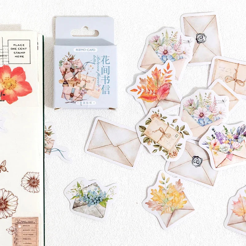 Sticker Box - Between Letters & Flowers π Vintage Floral Envelope ππΈ β 45 Stickers