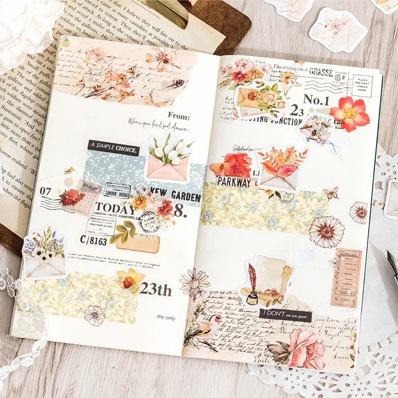 Sticker Box - Between Letters & Flowers π Vintage Floral Envelope ππΈ β 45 Stickers