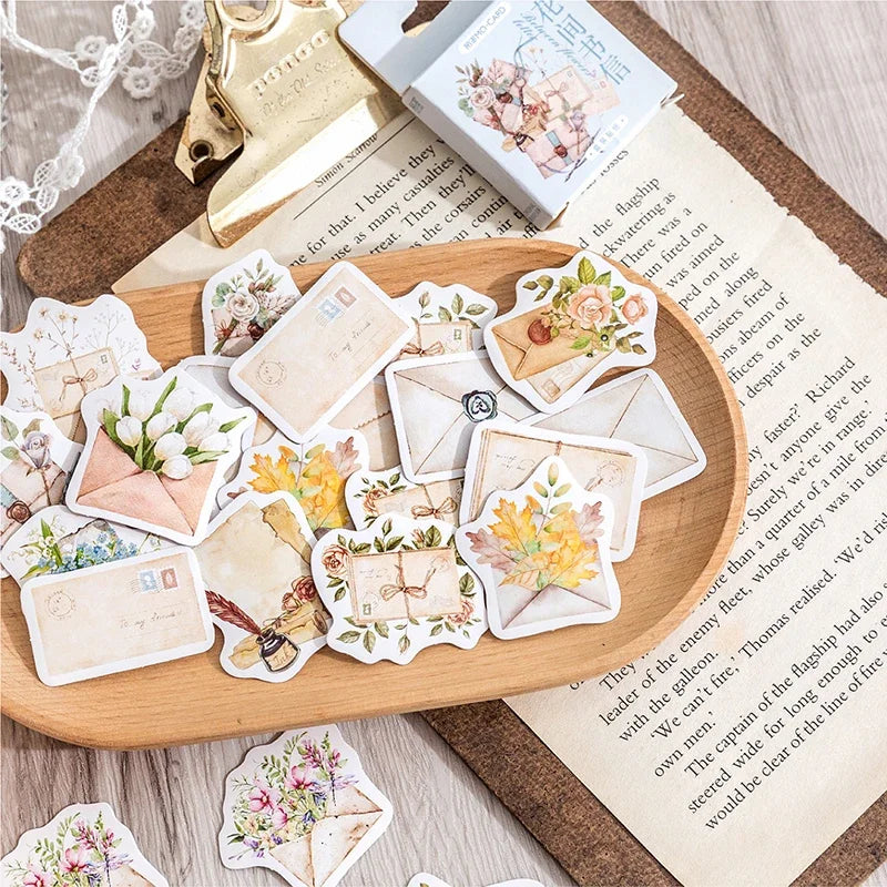 Sticker Box - Between Letters & Flowers π Vintage Floral Envelope ππΈ β 45 Stickers