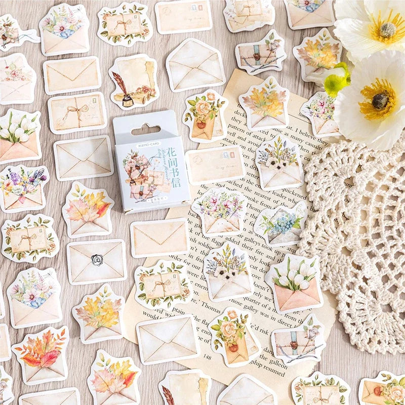 Sticker Box - Between Letters & Flowers π Vintage Floral Envelope ππΈ β 45 Stickers