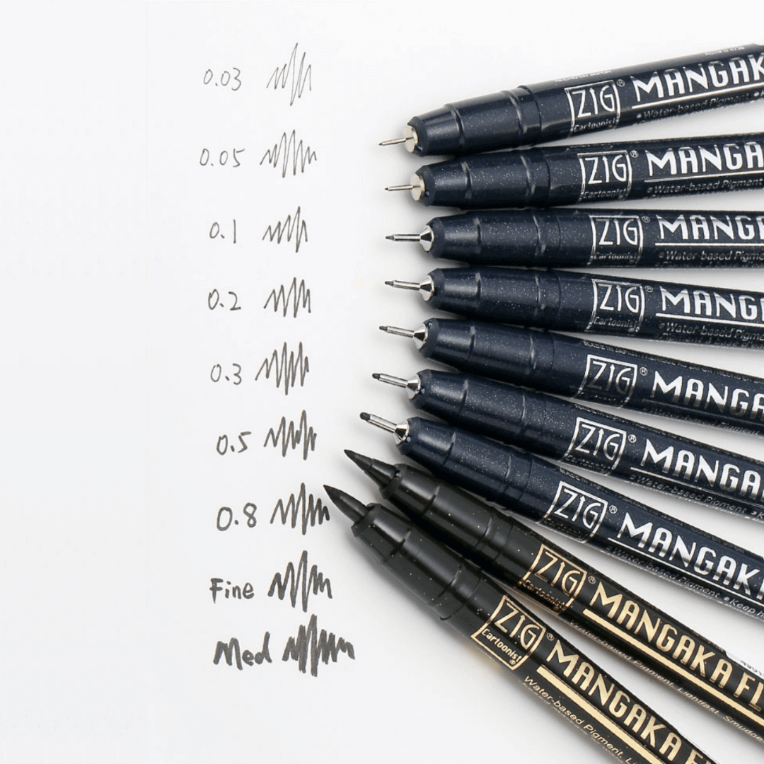 (NEW ARRIVAL) Kuretake ZIG Cartoonist Mangaka - Black- Set of 8