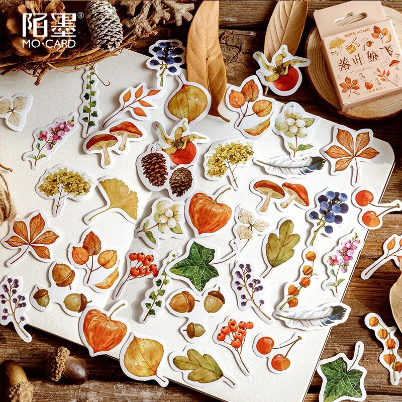 Feuilles mortes d'automne (boîte de 46 autocollants) - MO•CARD